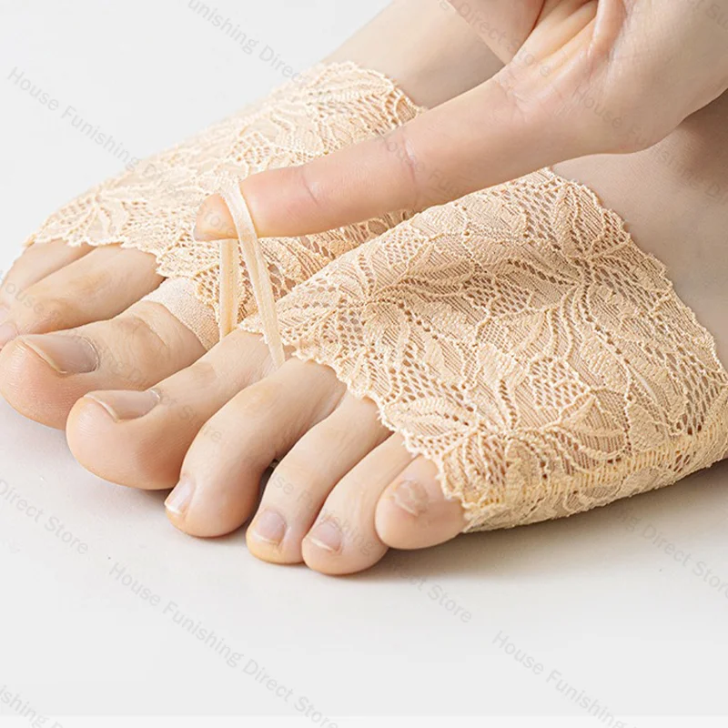 Summer Thin Lace Invisible Socks Split Toe Forefoot Socks for Women High Heel Slippers Shoes Breathable Lace Socks for Halloween