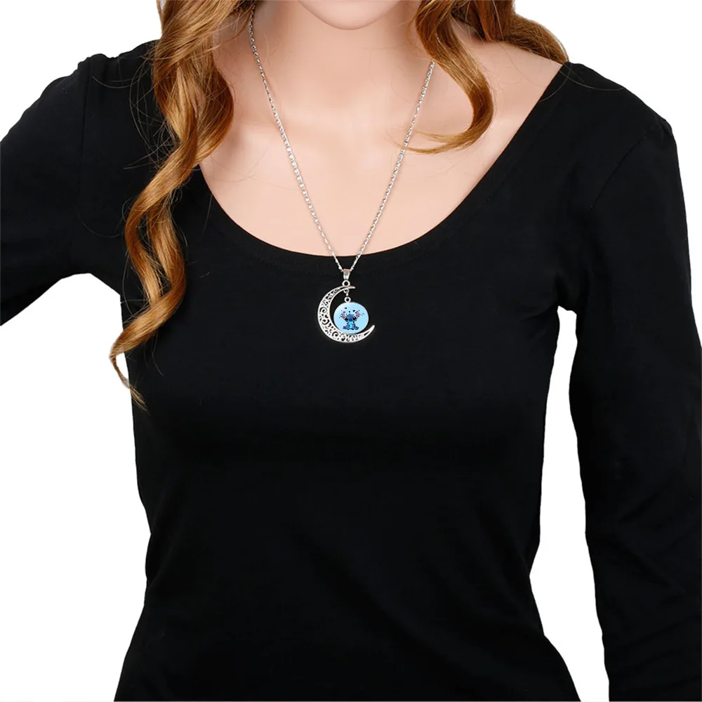 

Disney Stitch Cartoon Pattern Time Gem Moon Necklace Stitch Pendant Necklace Holiday Gift