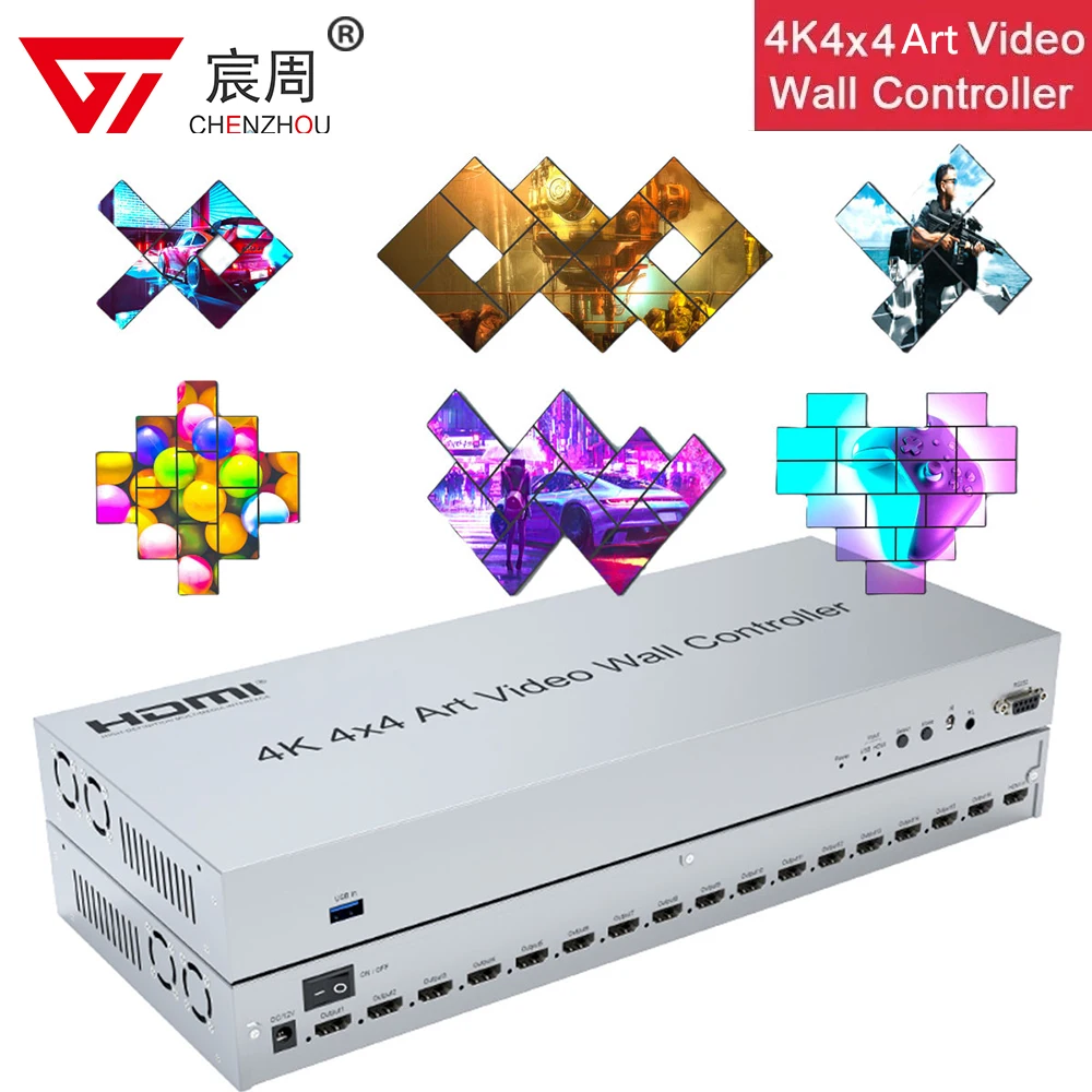 

4K 4x4 Video Wall Controller USB 3.0 HDMI LED TV Splicer Box 1x16 1 In 16 Out 3X3 2X2 1X4 5X1 Big Screen Art Splicing Processor