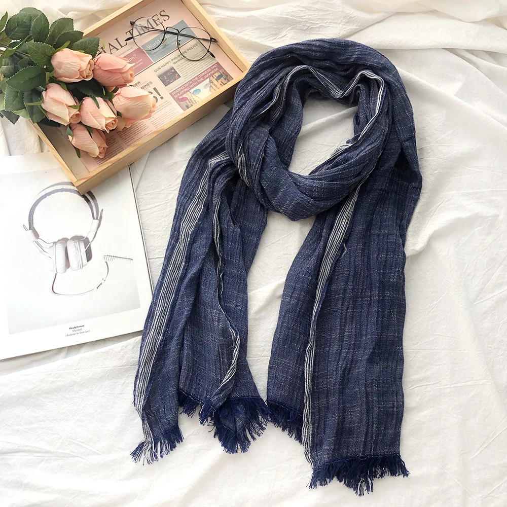 Knitted Cashmere Tactical Fleece Polar Fleece Scarf Prayer Shawl Men Autumn Winter Fashion Striped Cotton Linen Scarves Warm Pashmina Neckerchief Short Tassel