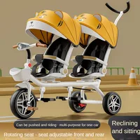 Multifunctional Twin Children’s Tricycle Foldable Baby Bicycle Two-way Twin Baby Stroller Swivel Seat Double Stroller