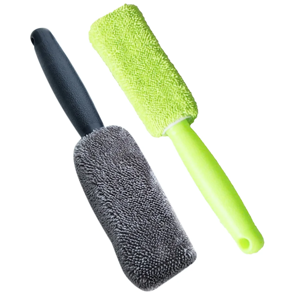 

2 Pcs Car Cleaning Microfiber Long-handled Tire Brush Supplies Wheel for Detailing Vehicle Wash Plastic Cleaner