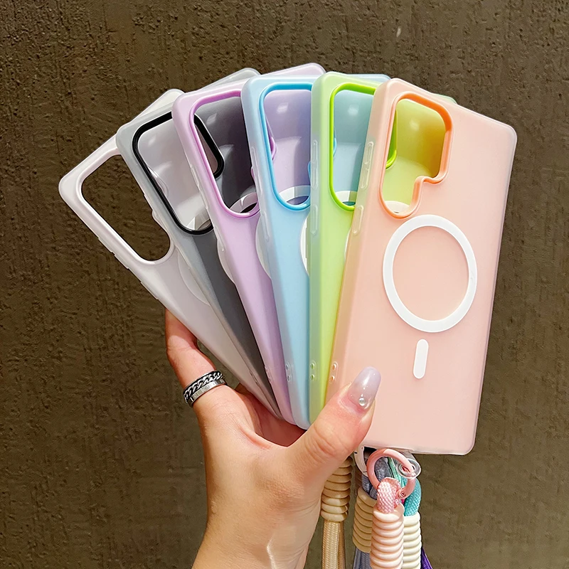 Candy Color Matte Lanyard Soft Phone Case with Magnetic Cover