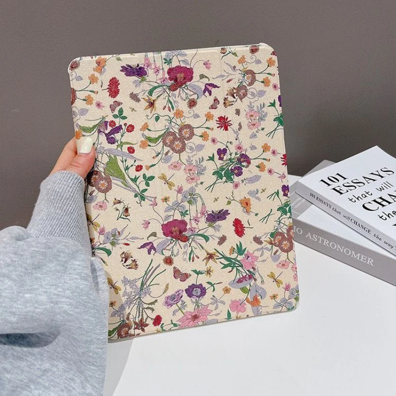 Colorful Floral Tablet Protective Case with Pencil Slot Holder