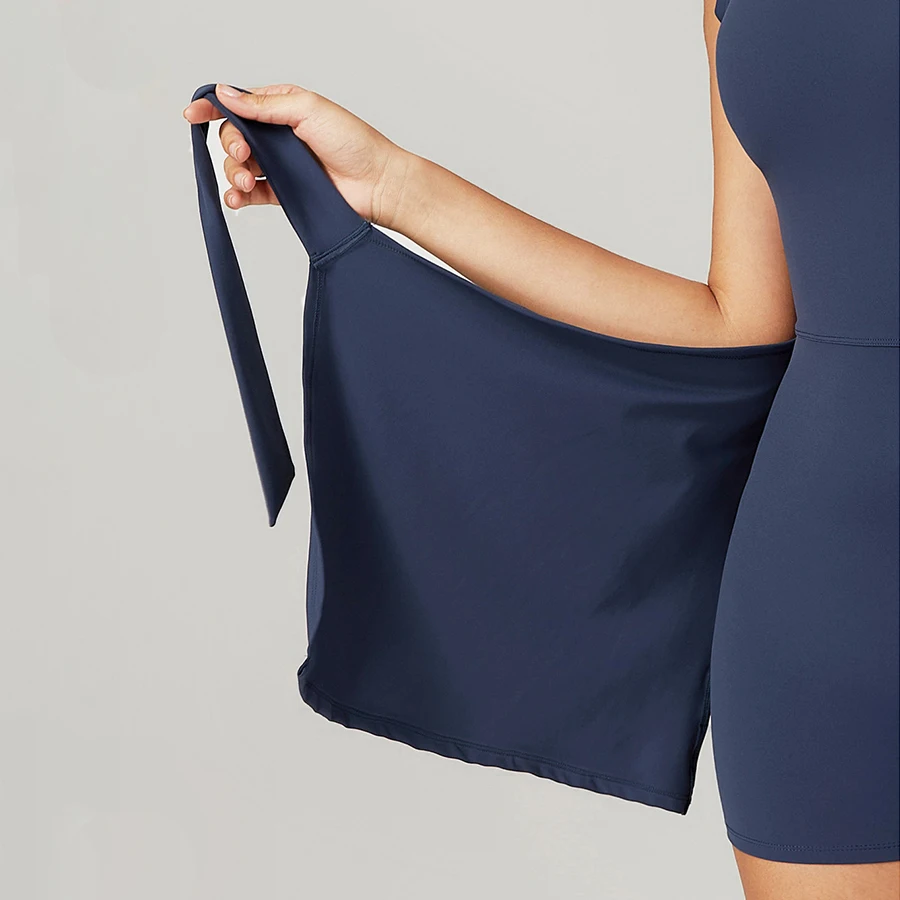 Women Sleeveless Tennis Dress Built In Shorts Golf Workout Sarong Wrap Backless Skirt Training Dancing Quick Drying Jumpsuit