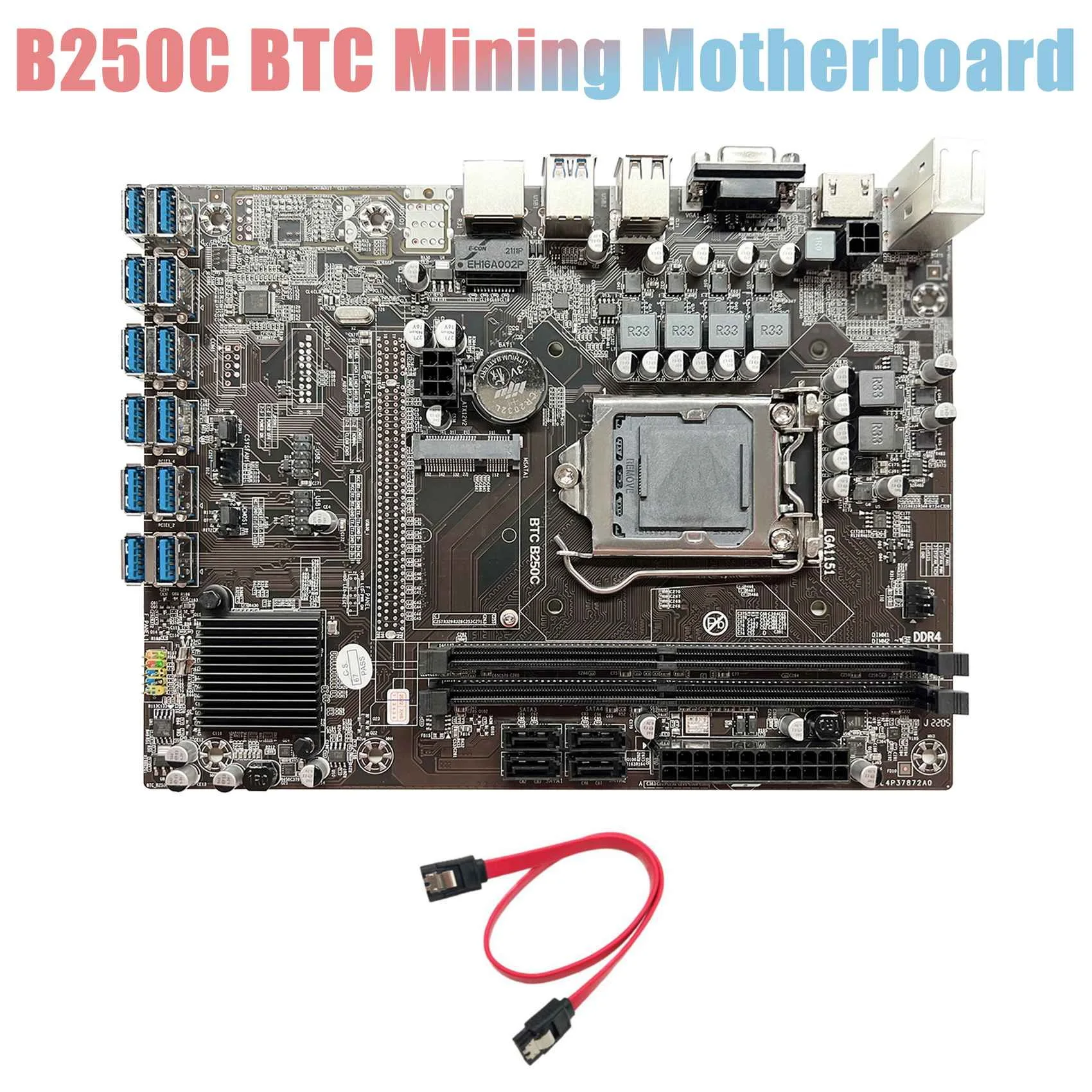 B250C BTC Mining Motherboard+SATA Cable 12XPCIE to USB3.0 Graphics Card Slot LGA1151 DDR4 MSATA ETH Miner Motherboard best gaming motherboard