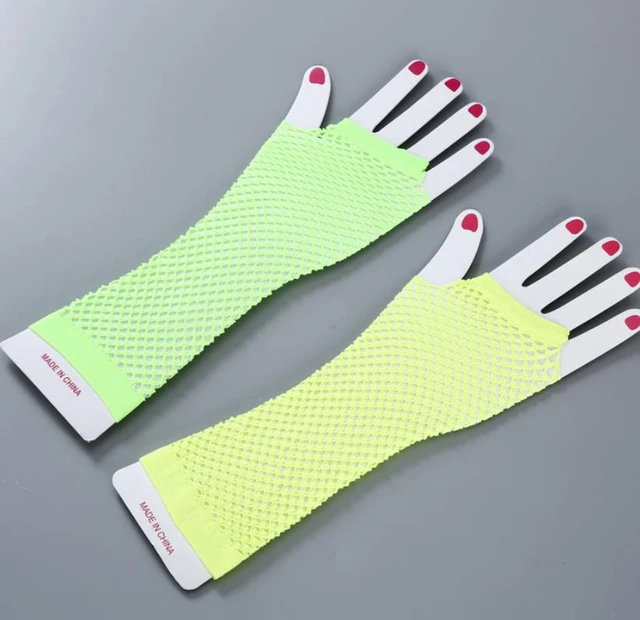 Fingerless Fishnet Neon Gloves Party Decorations Women Girls 80s