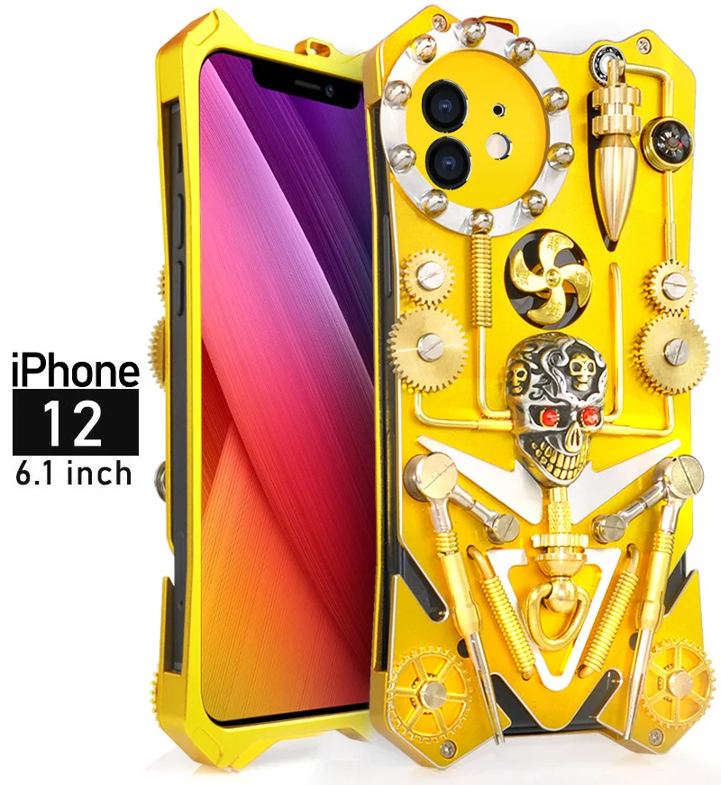 

New Zimon Luxury New Arrival Gothic Skull Gear Rotation Skeleton Shockproof Protection Case Shell For Iphone 13 12 Pro Mini Max