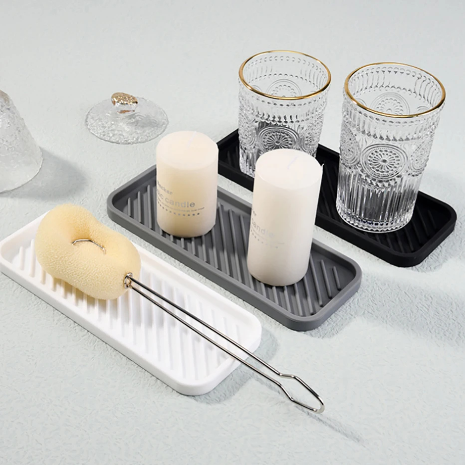 Description Picture 4 of itemCountertop Silicone Tray Kitchen Seasoning Bottle Storage Tray Bathroom Soap Bottle Toiletries Drain Pad