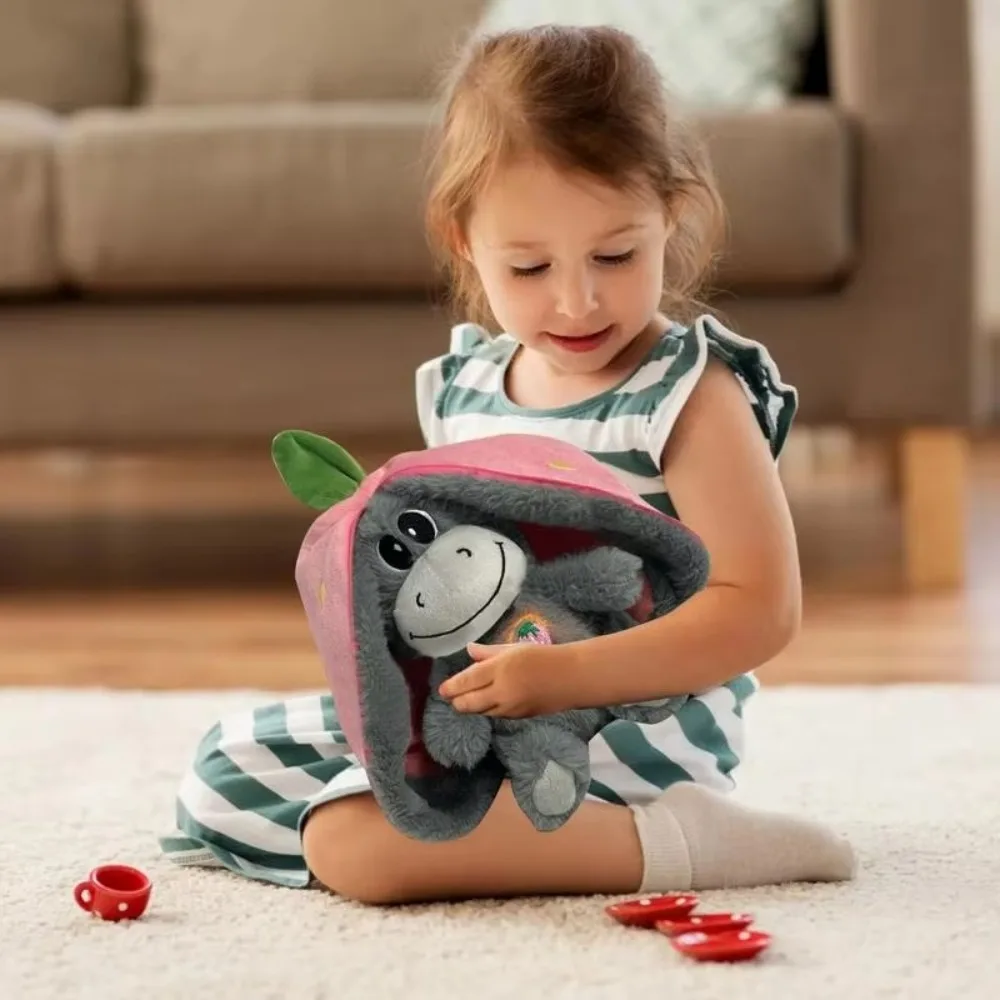 12.6inch Luminous Breathing Doll Plush with Motion Lights Breathing Stuffed Doll Donkey Strawberry Baby Sleeping Toys
