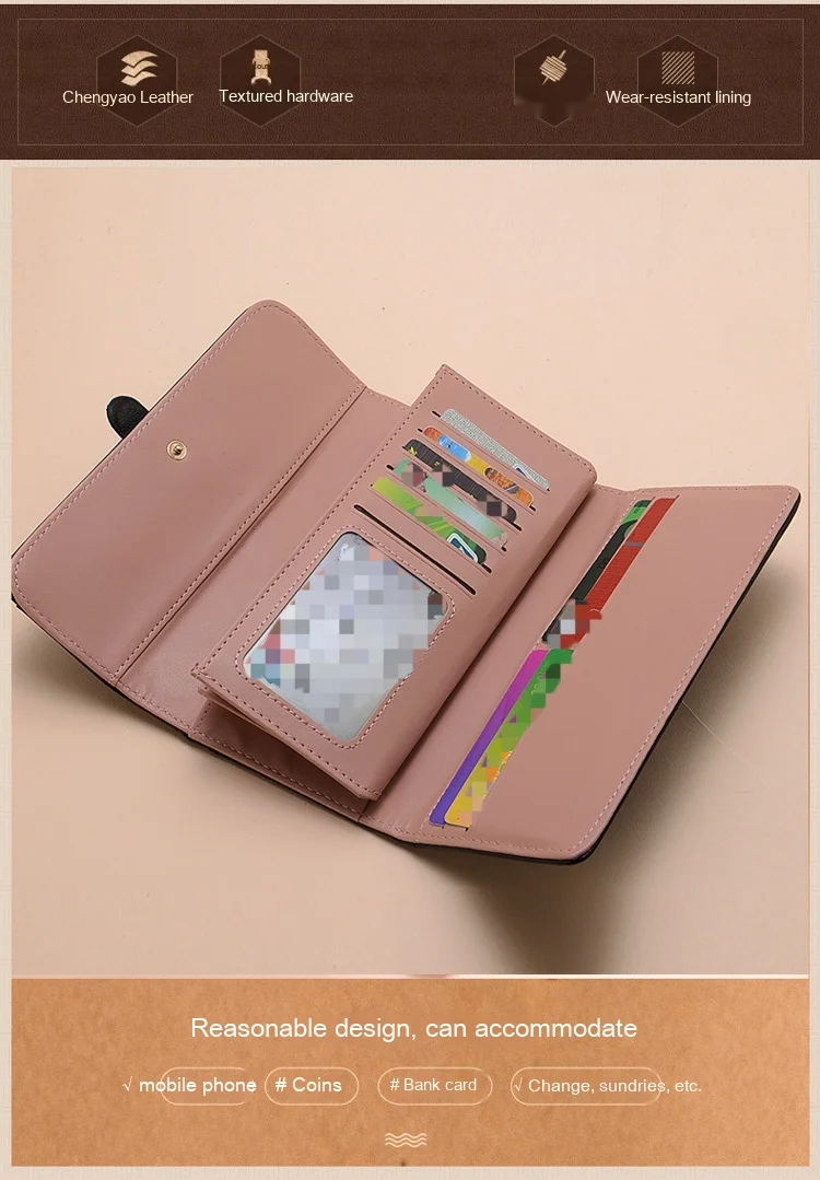 Qi Man Shi Neue koreanische Version Lange Mode Ölwachs Leder Dreifach gefaltete Kordelzug Volltonfarbe Damenbrieftasche_voghion.com