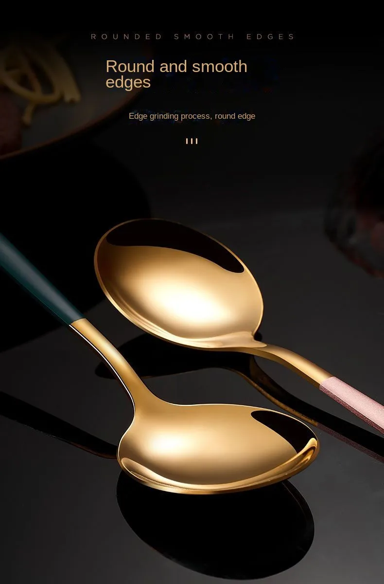 Description Picture 6 of item4 Set Household Black Gold Cutlery Set Chopsticks Spoon Green Gold Stainless Steel Dinnerware Set Luxury Tableware Set