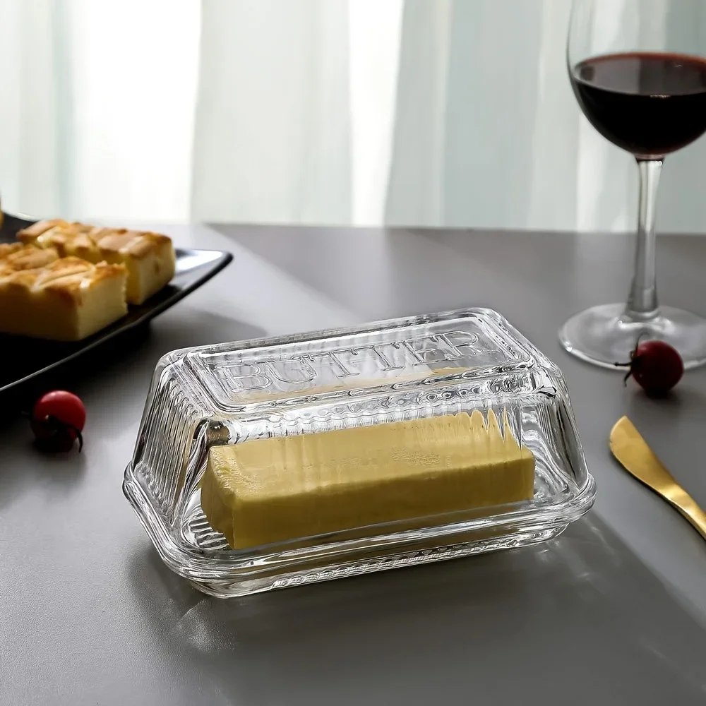 Clear Butter Dish With Lid Cake Cheese Decoration Box Multifunctional Food Storage Vintage Glass Butter Holder Container