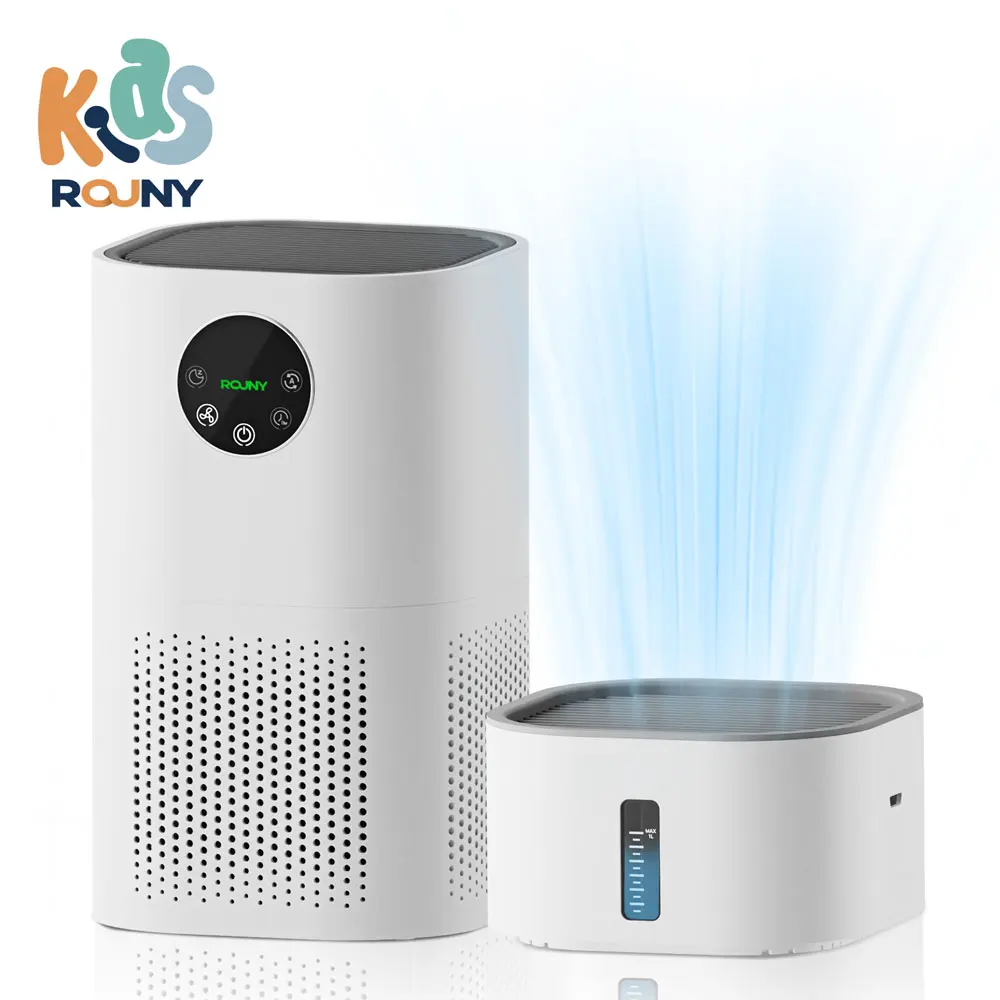 ROUNY Purificateur d'air et humidificateur 2 en 1, appareil multifonction, désodorisant et humidification sans brouillard, blanc