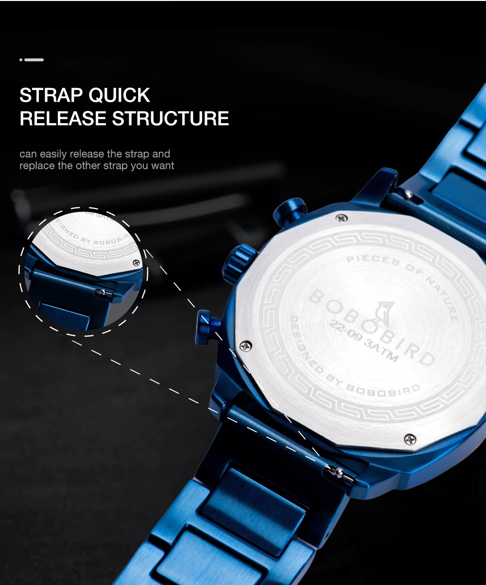 BOBO BIRD Watch for Men Casual Sport Japanese Quartz Movement Top Brand Luxury Steel Wooden Waterproof Watches Relogio Masculino