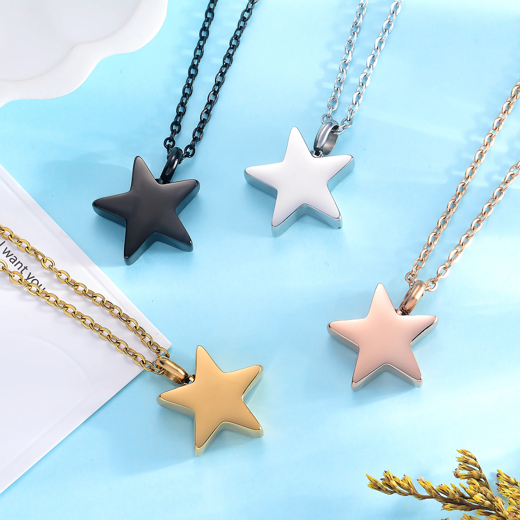 Dropshipping Stainless Steel Cremation Jewelry Five-pointed Star Shape Ashes Pendant Memorial Urn Necklace Jewelry 2