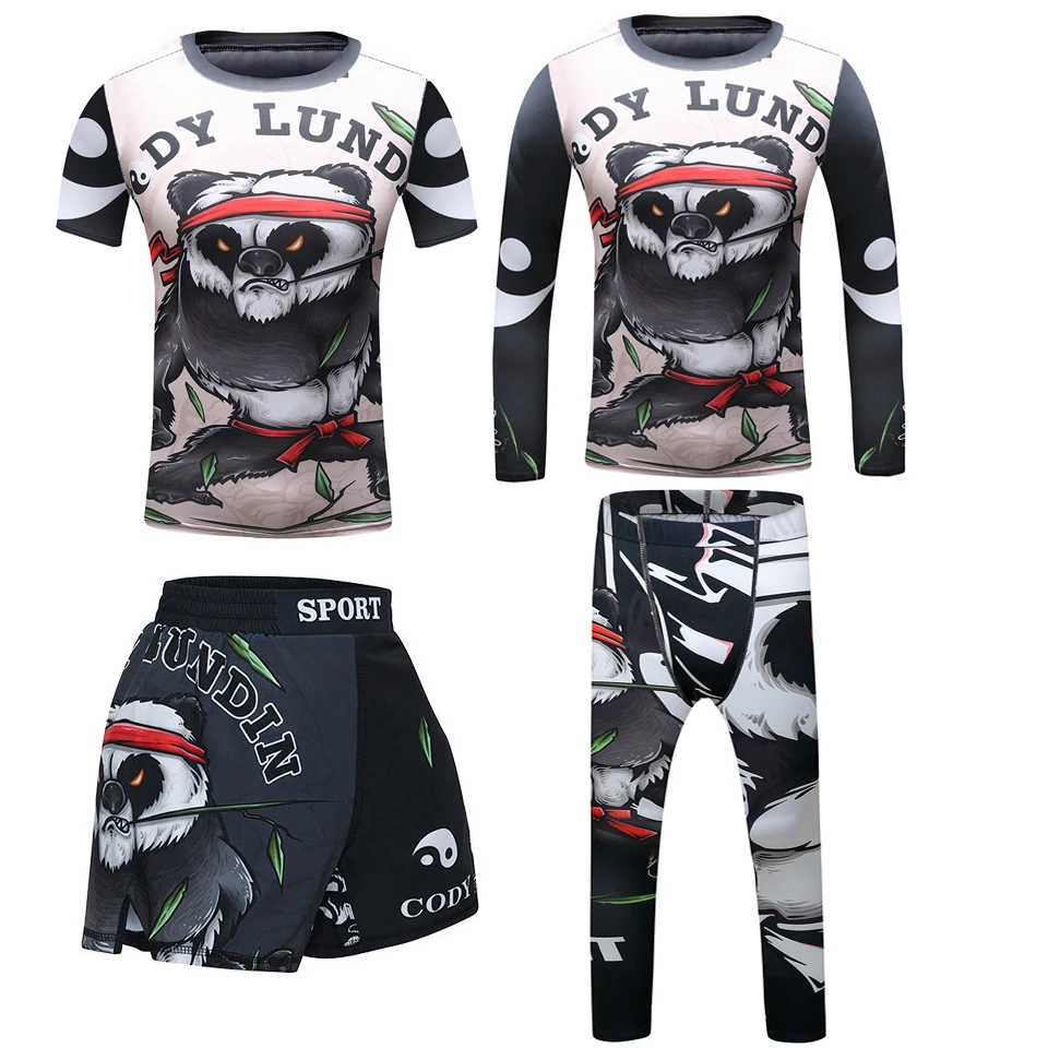 Kids MMA Compression T-Shirt+Shorts Set Boys Children Jiu Jitsu MMA Bjj Kickboxing Boxing Running Jerseys Training Gym Clothing