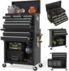 Drawer Rolling Tool Storage Cabinet with 2 in 1 Detachable Top Tool Box, Liner, Lockable Wheels, Side Hooks, Locking Mechanism, 1