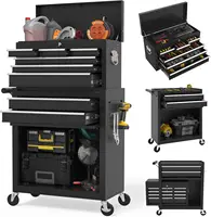 Drawer Rolling Tool Storage Cabinet with 2 in 1 Detachable Top Tool Box, Liner, Lockable Wheels, Side Hooks, Locking Mechanism, 1
