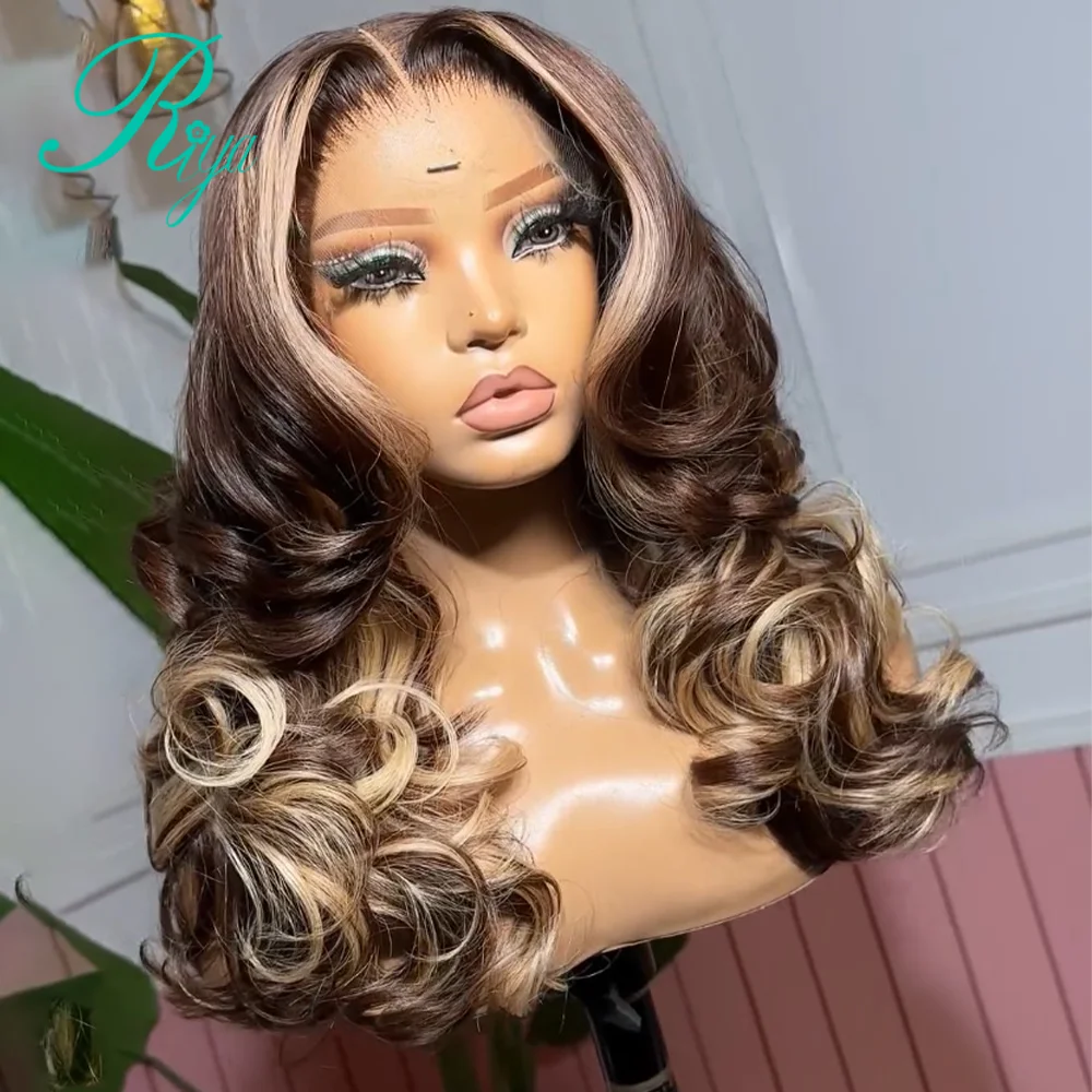 Loose Wave Highlight Chocolate Brown 5x7 Pre-cut Lace Wig Brazilian Human Hair Wig Real Glueless Remy 360 Full Lace Wigs