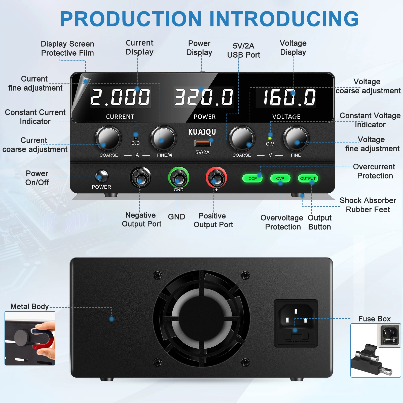 KUAIQU 160V 2A 320W 내전압 테스트 전원 공급 장치 OCP OVP 실험실용 DC 스위칭 소스 30V 10A 조정 가능 레귤레이터 안정기