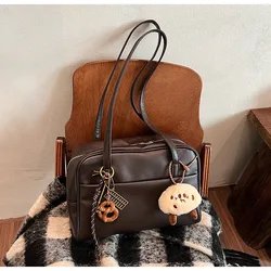 Korean Retro Large Capacity Tote Bag - Minimalist Urban Shoulder Handbag - Single pack + abacus charm (Brown ribbon charm)