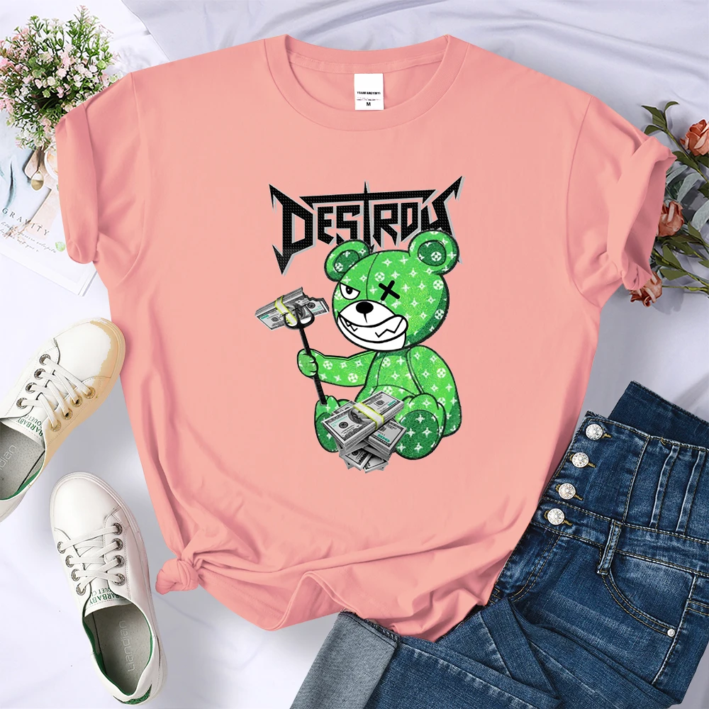 Dollari Distrutti Green Muppet Bear Cartoons Tshirt Donna Hip Hop Summer T Shirt Street Casual Crop Top Cool Magliette Traspiranti