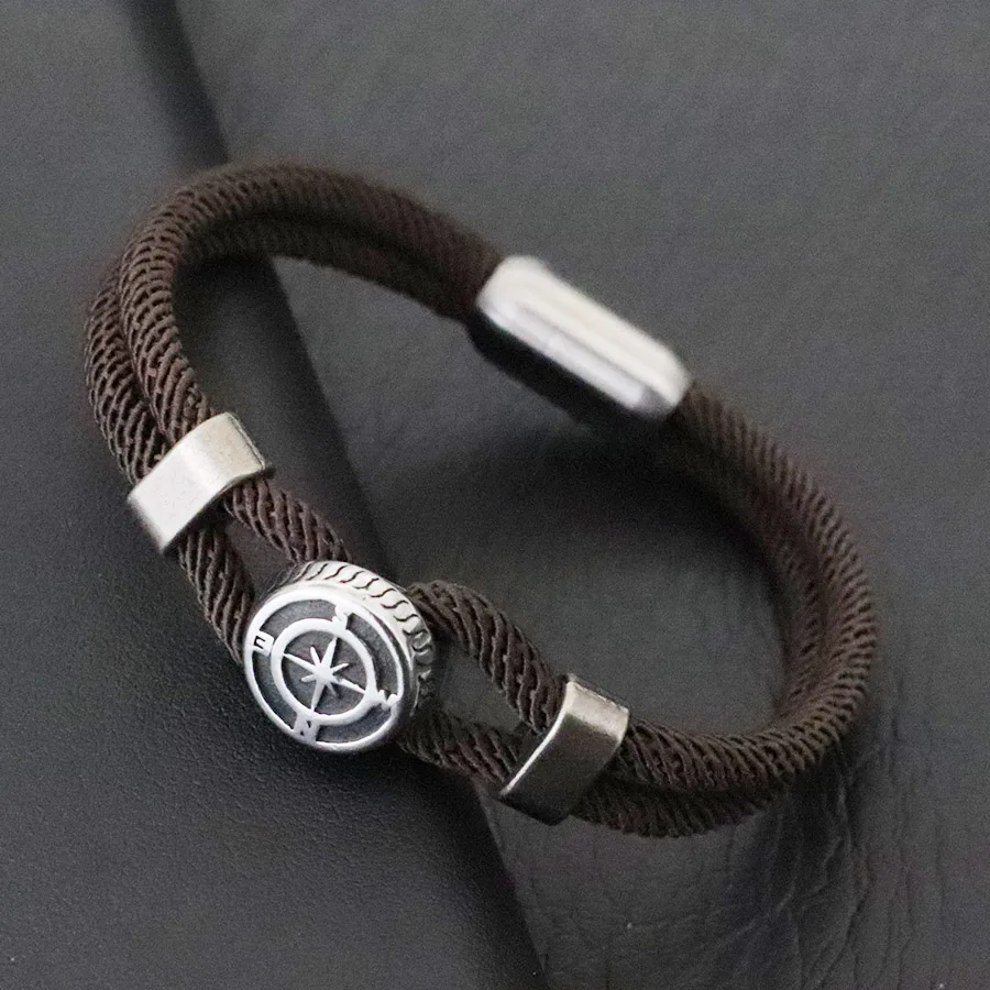Premium Herrenarmband Wikinger Nautical Compass Armband Bilayer Grade A 4mm Rundes Seil Wickelarmband Starke Magnetschnalle Pulseria – Detail 12