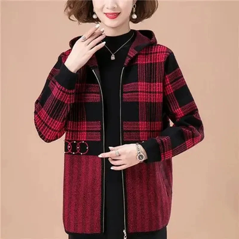 

Women Autumn Winter Plaid Jacket New Fashion Imitate Mink Velvet Coat Female Casual Zipper hood Woolen Outerwear Ladies Tops 4XL