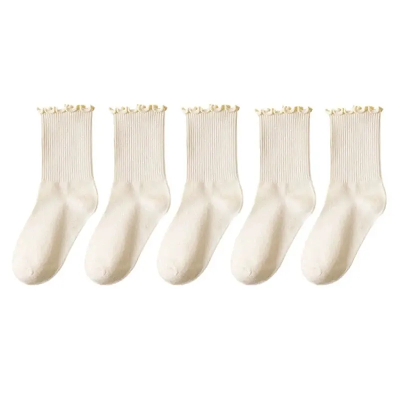 Ruffle Ankle Socks Set for Women - Breathable Short Tube in Black & White (5/10/20 Pairs)