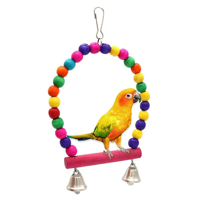 1Pc Wooden Bird Swings Toy with Hanging Bells for Cockatiels Parakeets