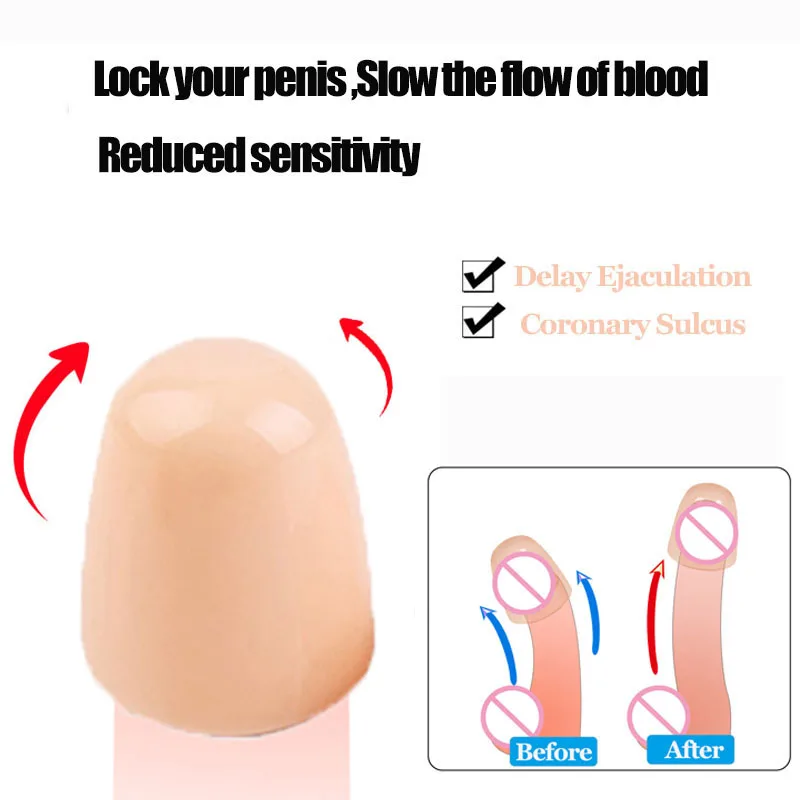 Male Sex Toys 2PCS Reusable Glans Condom Penis Sleeve Foreskin Ring for Lasting Time Extension Penis Enlargement
