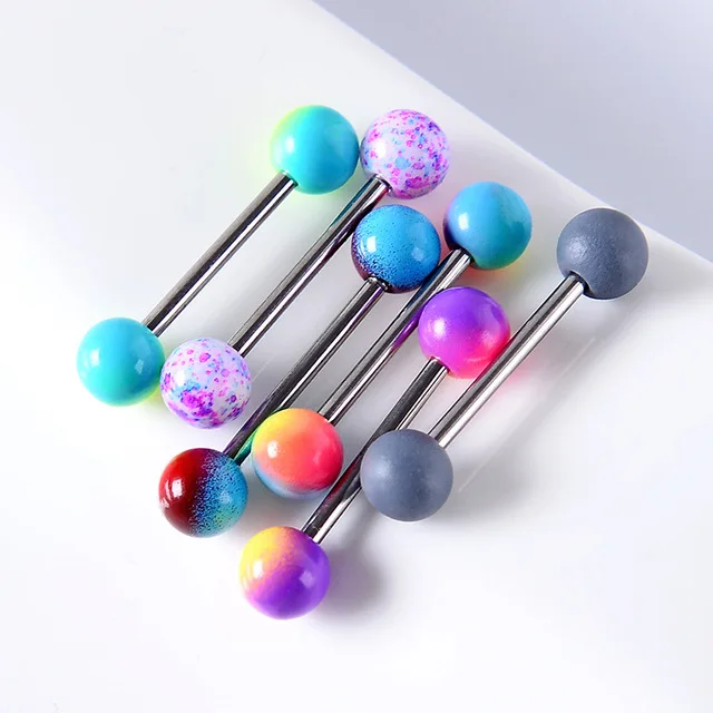6PCS Shimmering Acrylic Tongue and Nipple Barbell Set