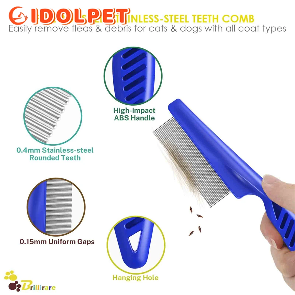 Peine antipulgas para mascotas, 4 piezas con dientes de alta resistencia, duradero, removedor de manchas, juego de Peine de aseo para perros y gatos, flotador efectivo 2