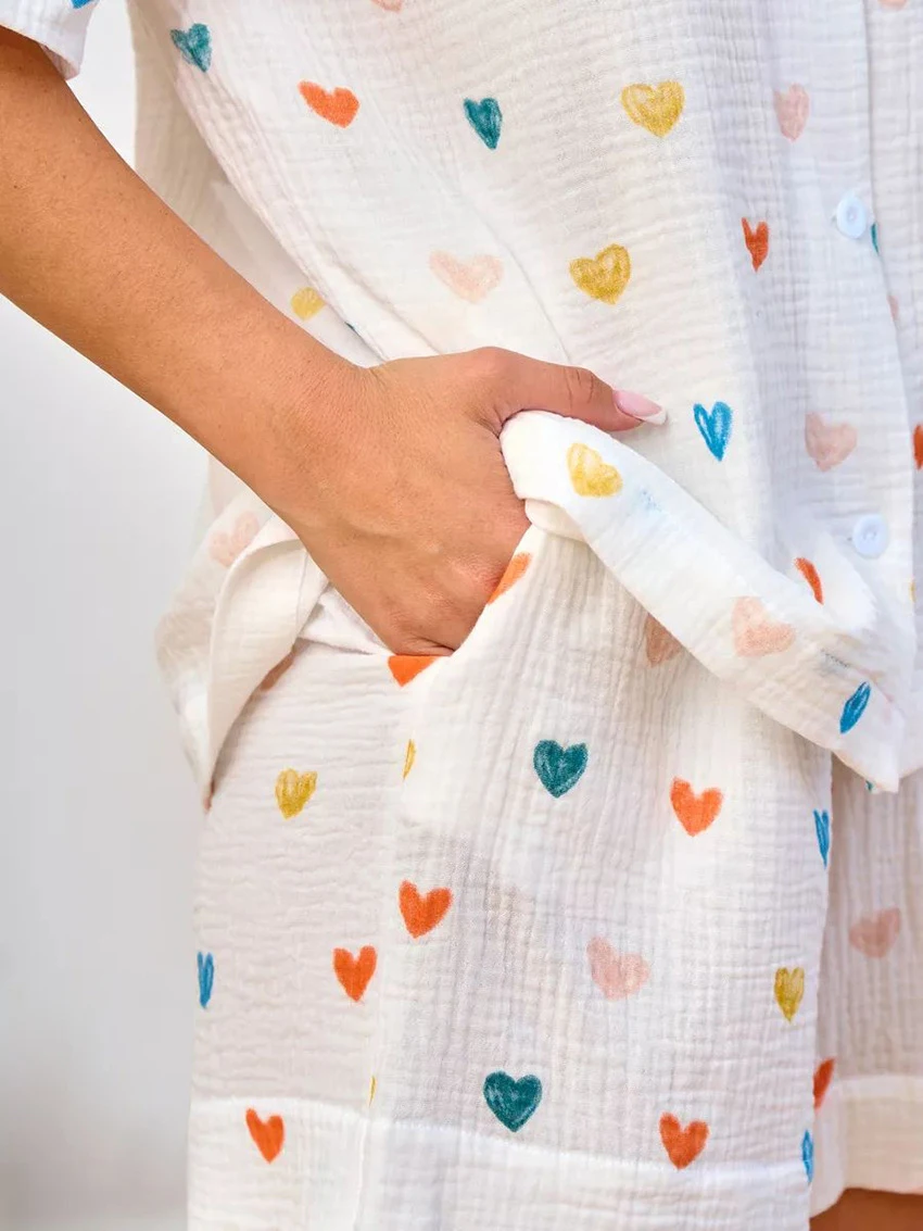 Marthaqiqi Printing Women Sleepwear Set Sexy Turn-Down Collar Pajama Short Sleeve Nightgowns Shorts Casual Ladies Nightwear Suit