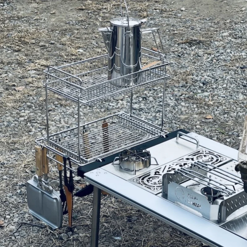 Igt-キャンプ用排水バスケット、ステンレス鋼、二重層ハンガー