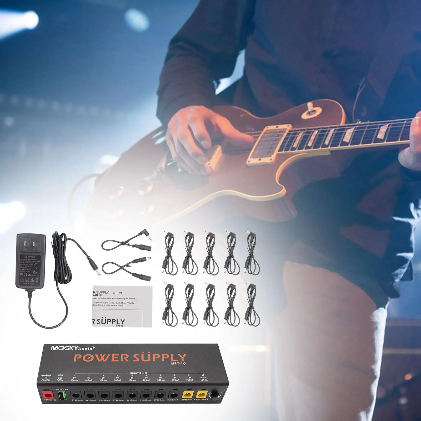 

Портативная педаль для гитары, прочная педаль с защитой от короткого замыкания и перегрузки по току, с регулируемым напряжением, 10 изолированных выходов постоянного тока