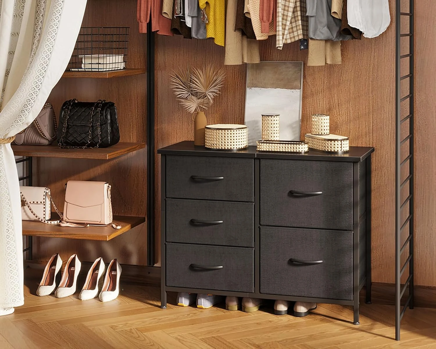 Description Picture 3 of itemDresser for Bedroom Dresser TV Stand with 5 Storage Drawers Small Fabric Dresser Chest of Drawers for Closet Organizer Clothes