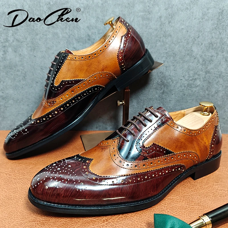 New Brand Men Dress Shoes High Quality Handmade Brogue Style Party Leather Wedding Shoes Men Social Leather Oxfords Formal Shoes