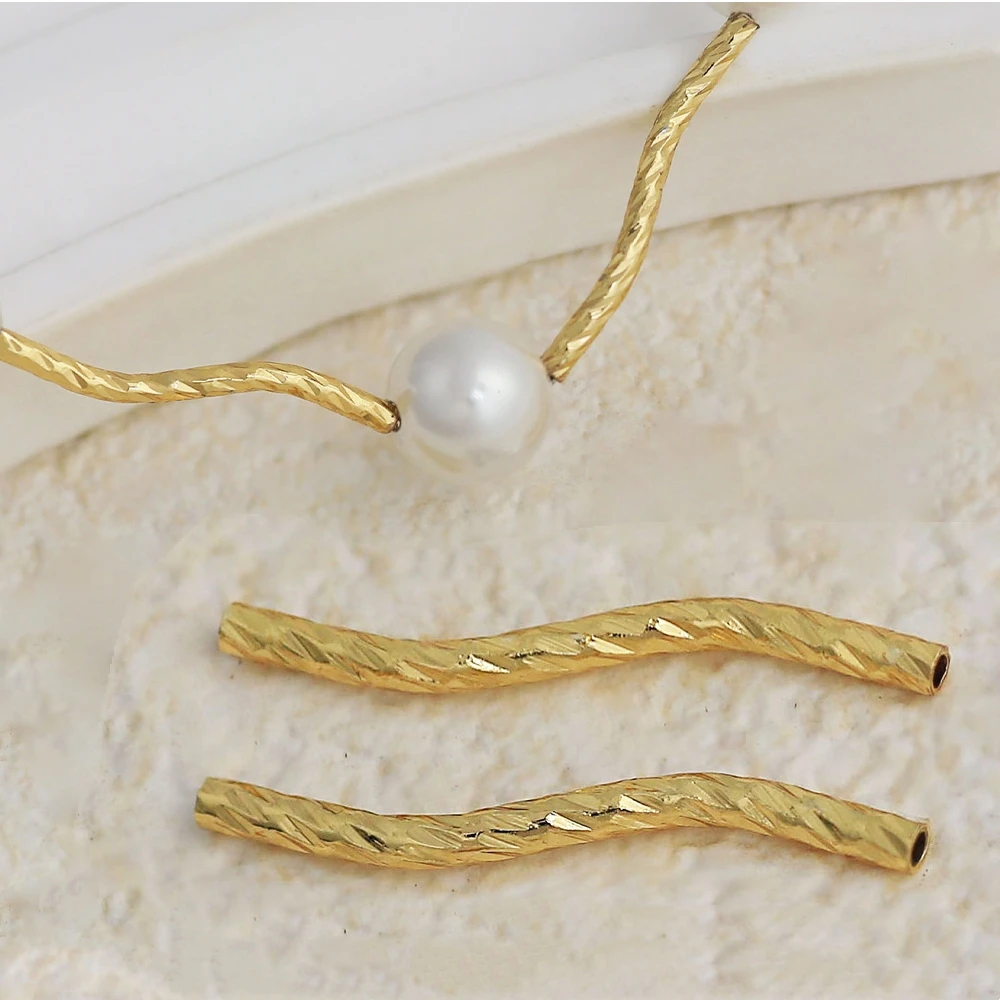 20 Stück 18K vergoldete Messing-Langdraht-Twist-Röhrenperlen, Trenner für Perlen, DIY-Armband, Halskette, Schmuckzubehör – Detail 2