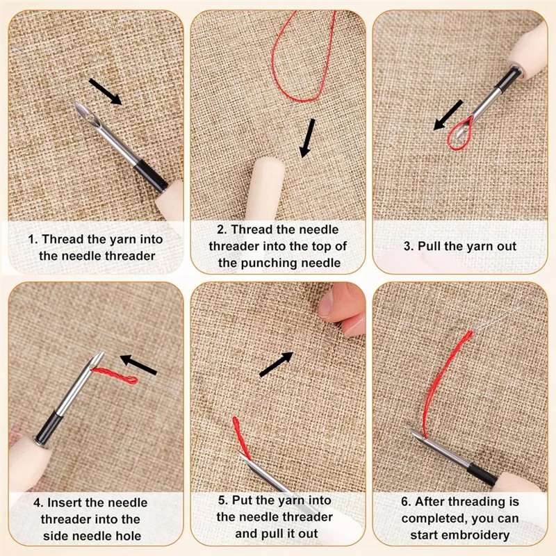 16Pcs Punch Needle Kits, Punch Needle Tool Embroidery Kit For Adults Beginner Floss Crossstitch DIY Craft-Y78A
