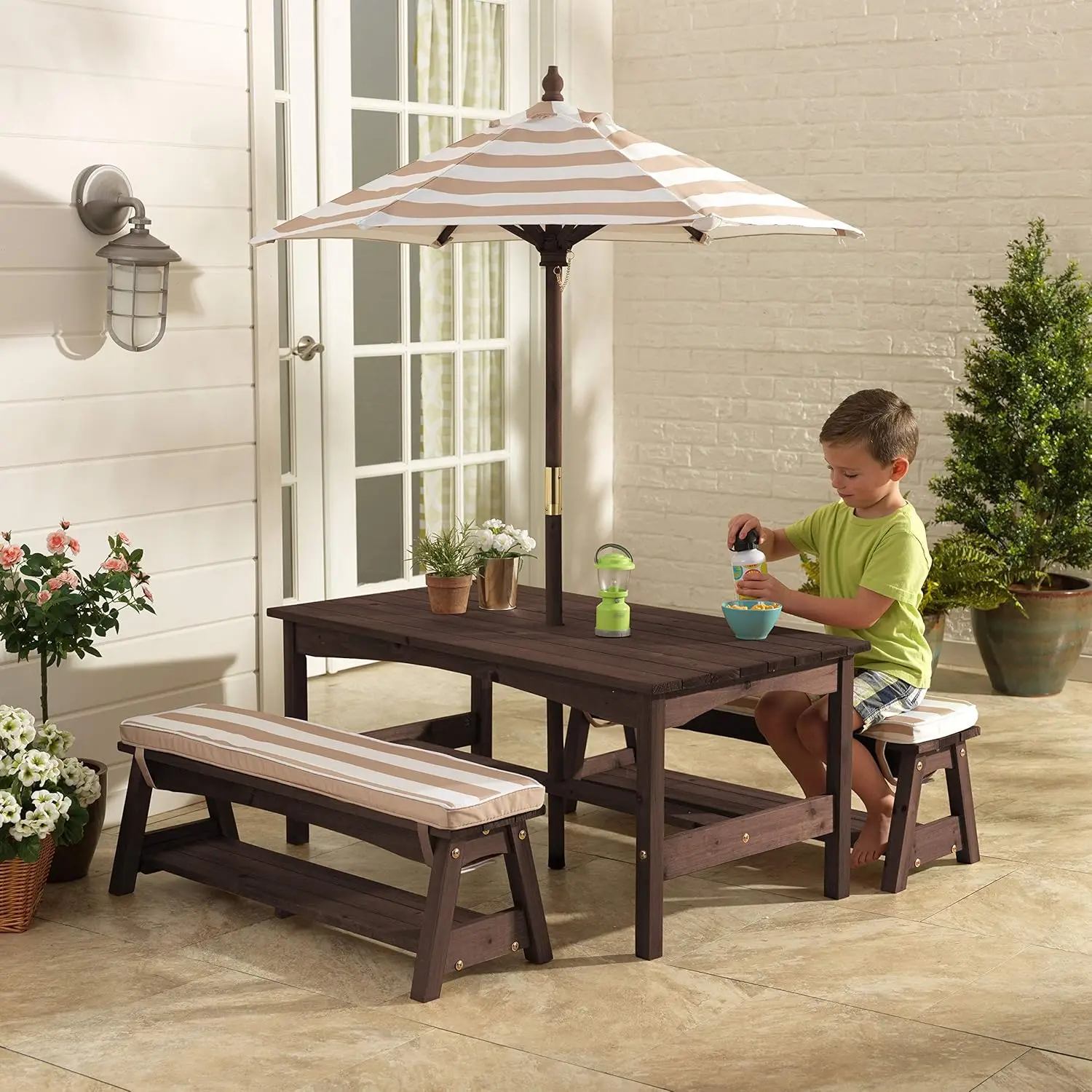 KidKraft Outdoor Table & Bench Set with Cushions and Umbrella 2