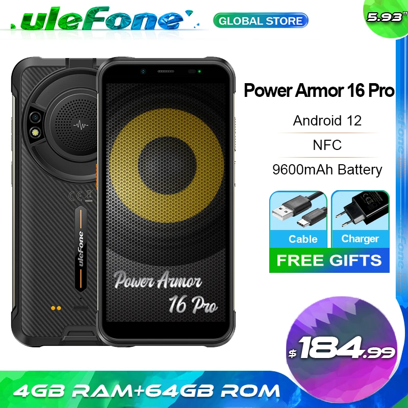 Ulefone Power Armor 16 Pro Rugged Phone 4gb 64gb Face Id 9600mah 5.93 ...