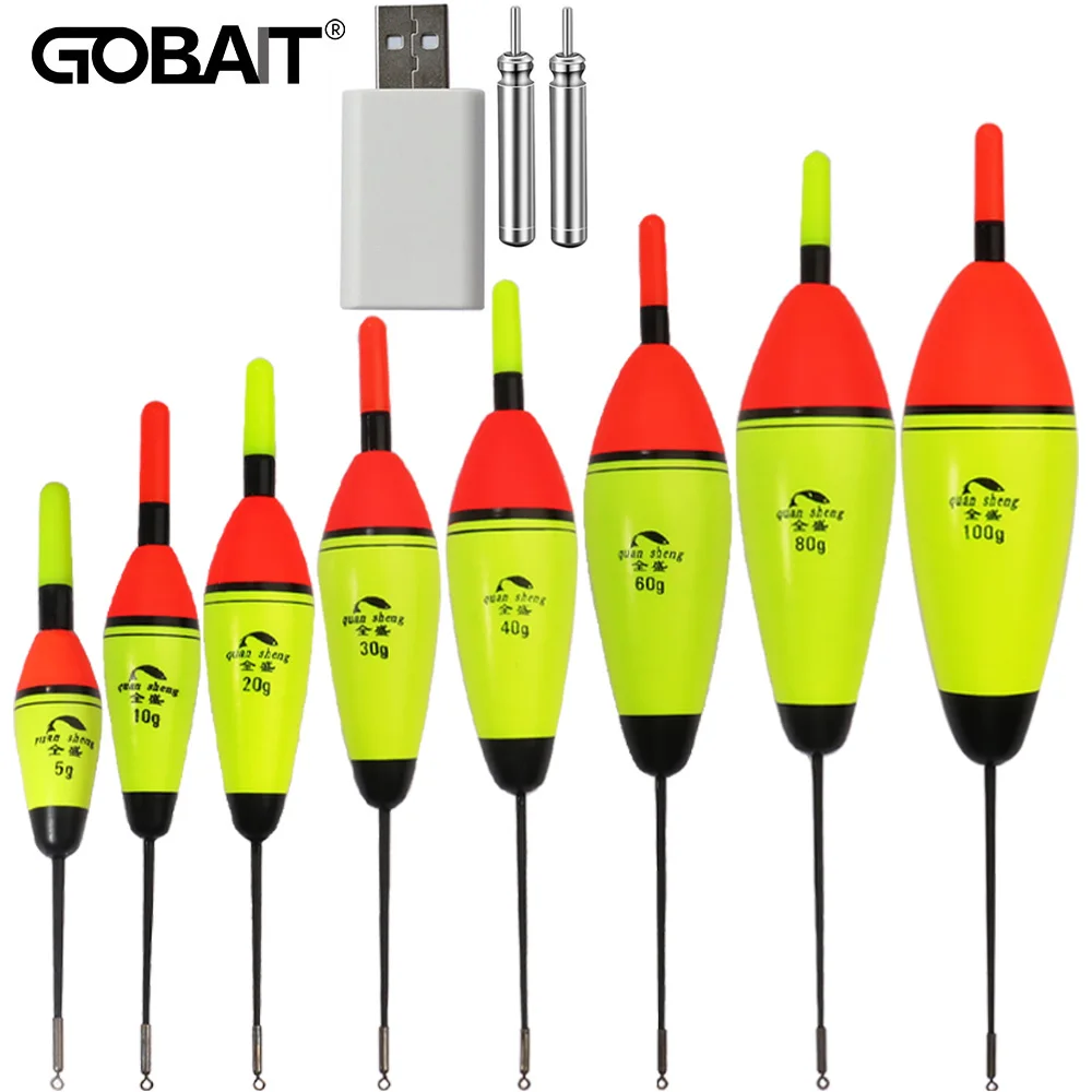 Flotteur de pêche lumineux 5g-100g avec chargeur USB - Bouée LED verticale pour pêche jour et nuit en mer