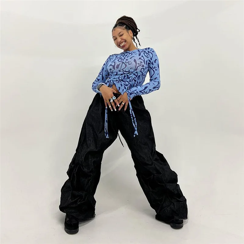 

Women's Pants Oversize Woman Jogging Drawstring High Waisted Trousers Cargo Y2k Baggy Pants Sport Hippie Vintage Clothes 90s