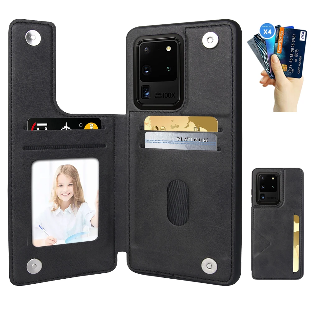 

Leather Card Slot Case for Samsung S21 Ultra Note20 Ultra S20 S10 Plus Case Flip Wallet Cover with Photo Hard Back Cover luxury