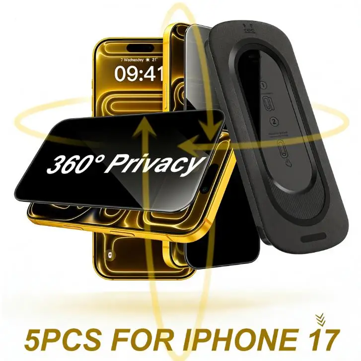 1-5 PIÈCES Protection d'écran anti-espion à 360 degrés pour iPhone 17 Pro Max 17 Air 17 Pro, film en verre trempé avec installation facile