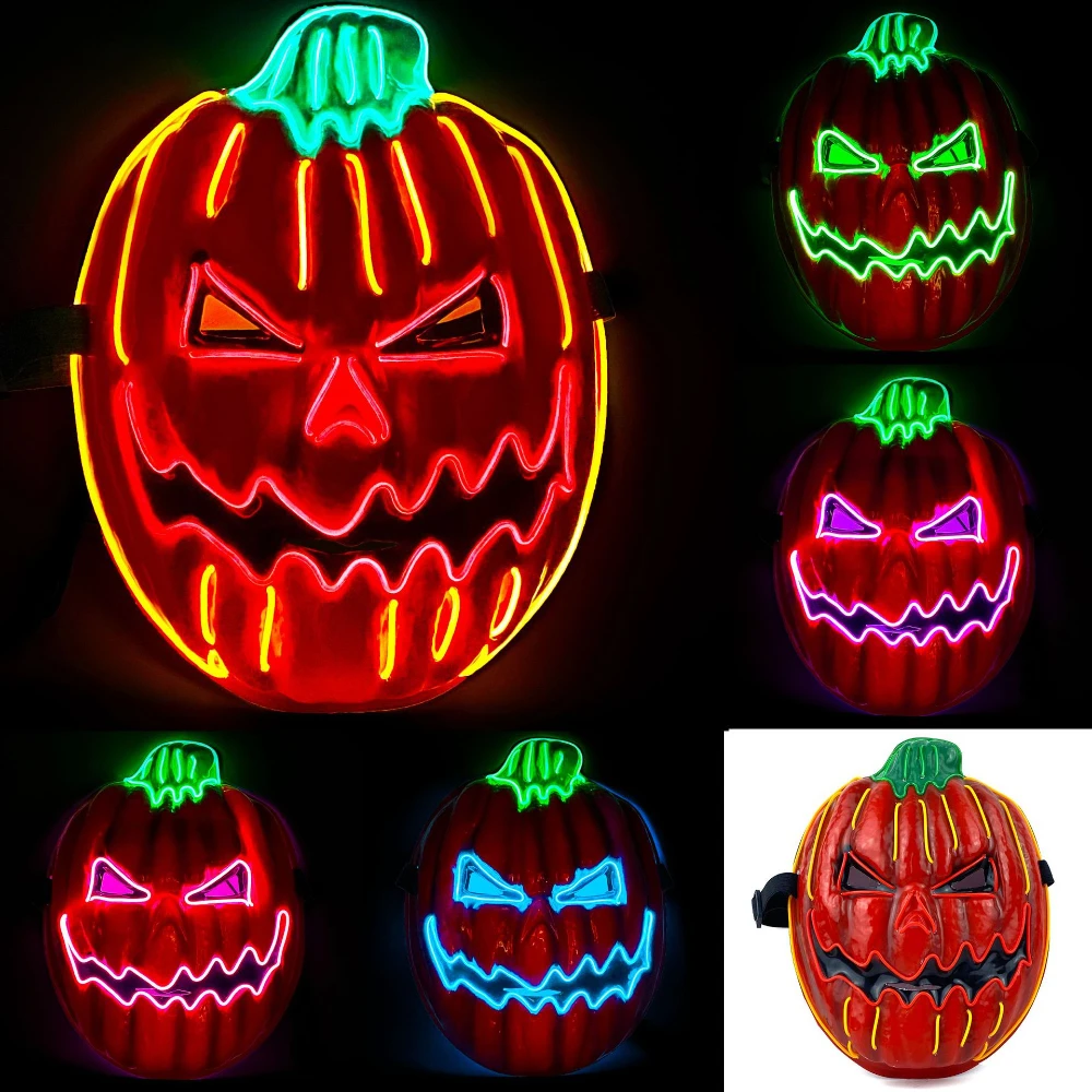 

Halloween LED Pumpkin Head Glow Mask EL Wire Strip Lamp Men's and Women's Horror Props for Fun Party Decoration at Holiday Proms