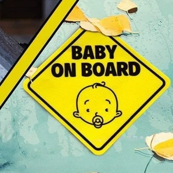 Adesivo 'Bambino a Bordo', Confezione da 2, 12,7 x 12,7 cm - Giallo e Trasparente Quando in Retromarcia - Migliori Segnali di Sicurezza - Adesivo Forte