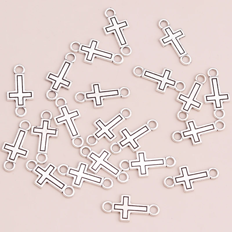 Leslie 30 Stück 23*10mm Antik Silber Farbe Kreuz Charms Anhänger Anschlüsse für DIY Schmuckherstellung Armband Halskette Schmuck